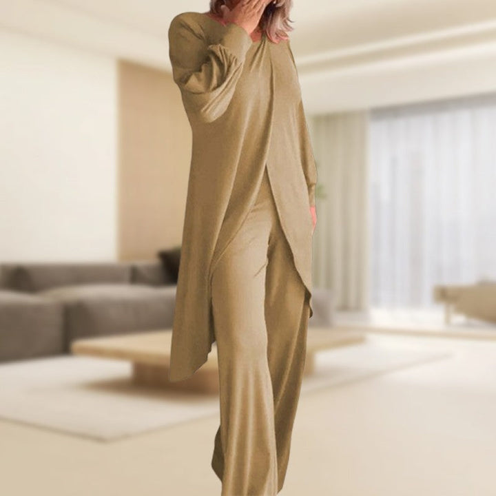 Women's Lounge Set: Long Sleeve Top & Wide-Leg Trousers