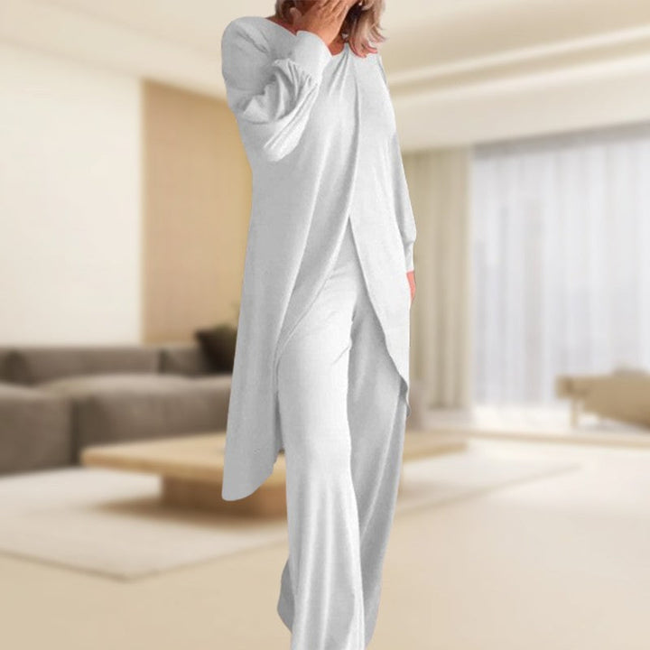 Women's Lounge Set: Long Sleeve Top & Wide-Leg Trousers
