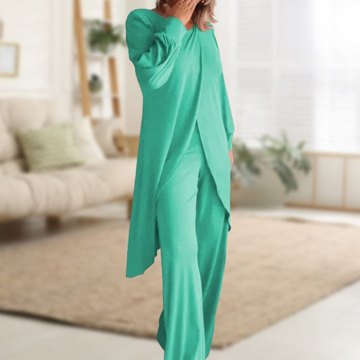 Women's Lounge Set: Long Sleeve Top & Wide-Leg Trousers