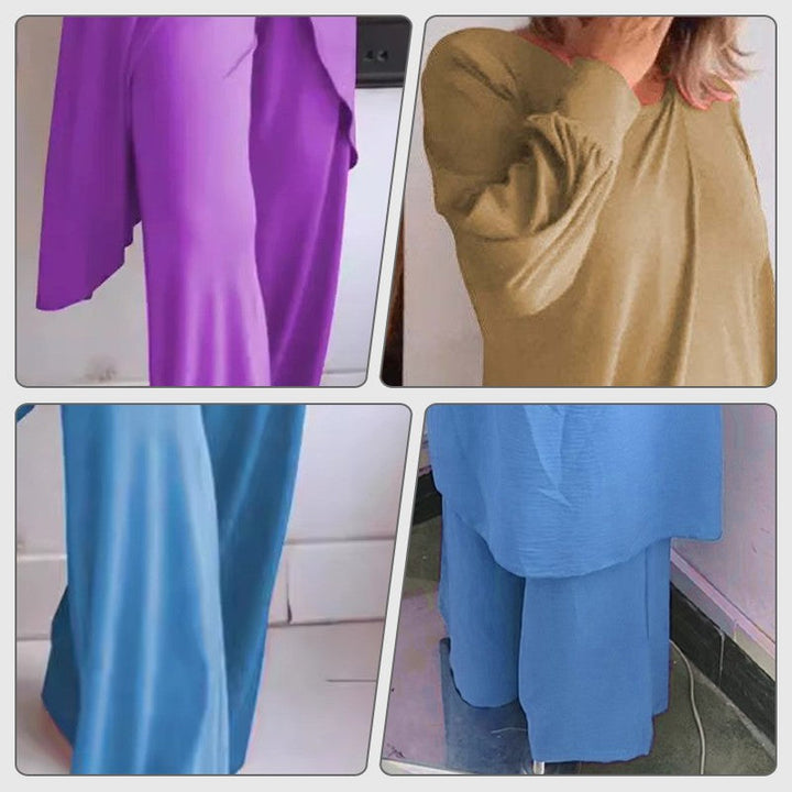 Women's Lounge Set: Long Sleeve Top & Wide-Leg Trousers