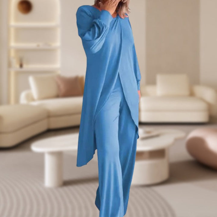 Women's Lounge Set: Long Sleeve Top & Wide-Leg Trousers