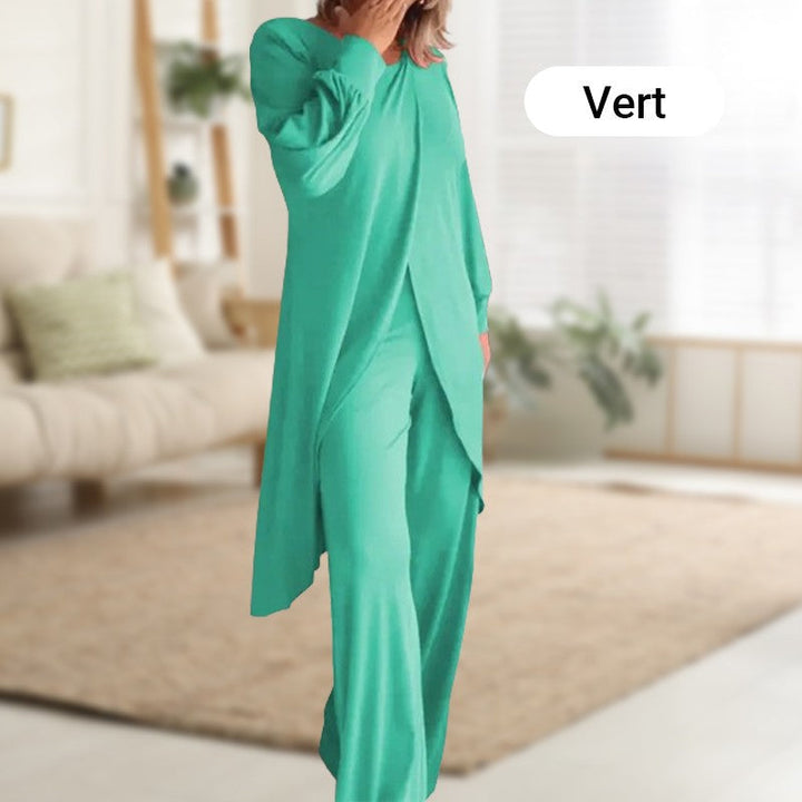Women's Lounge Set: Long Sleeve Top & Wide-Leg Trousers