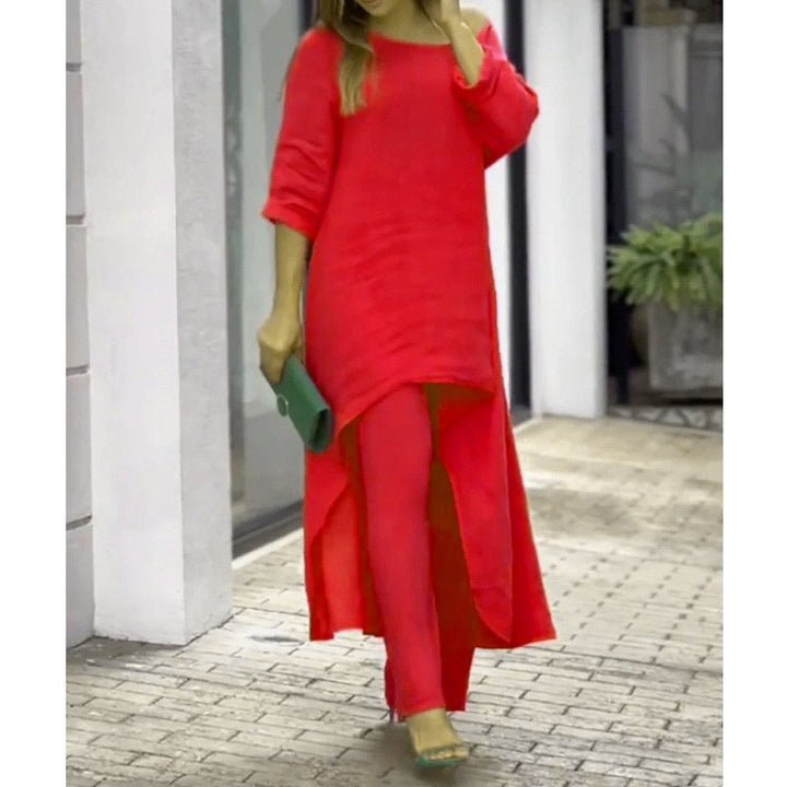 Women's Linen Set: Asymmetric Top & Wide-Leg Pants