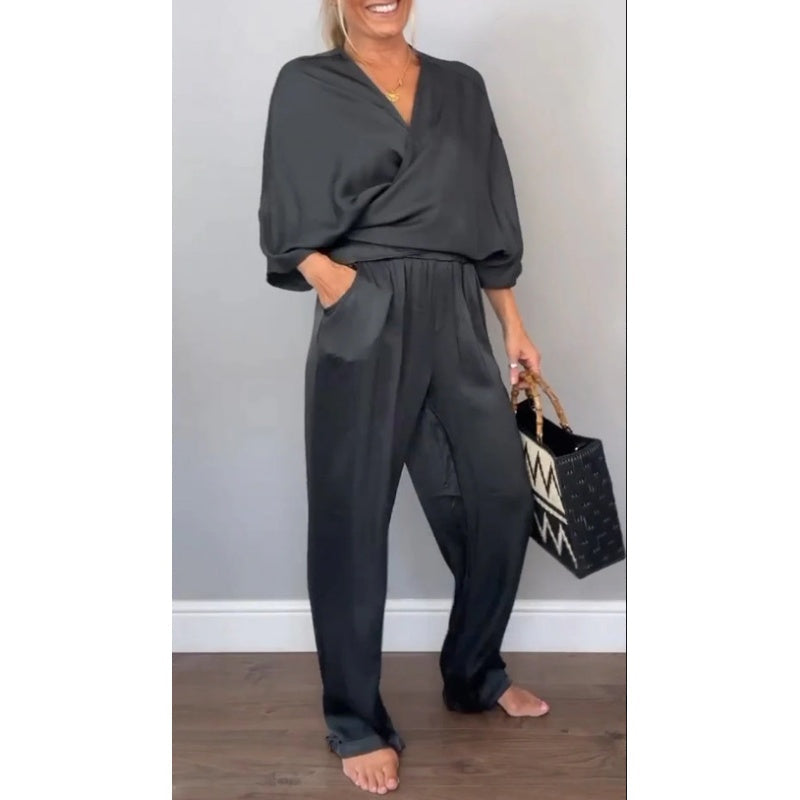 Women's Satin Wrap Top & Trouser Set