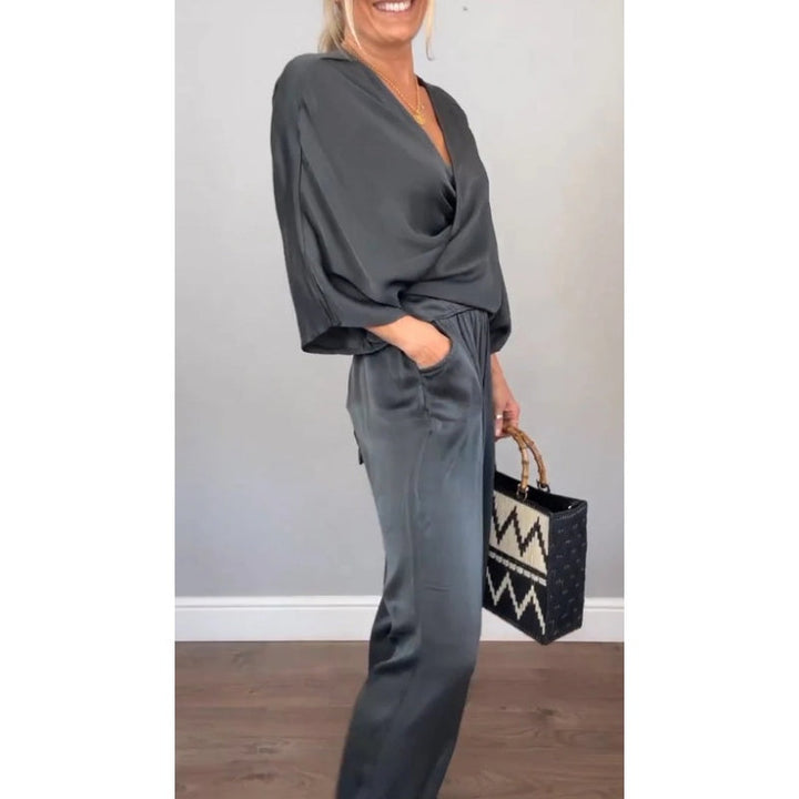Women's Satin Wrap Top & Trouser Set