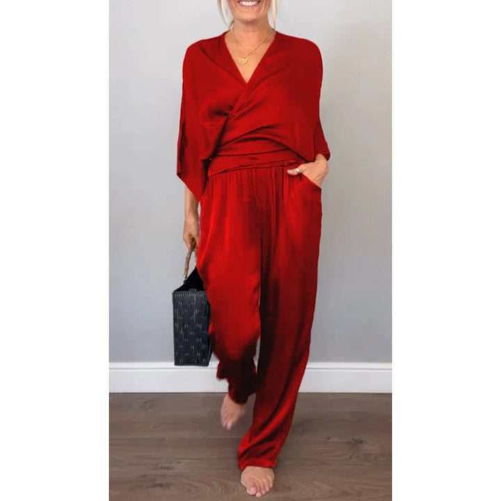 Women's Satin Wrap Top & Trouser Set