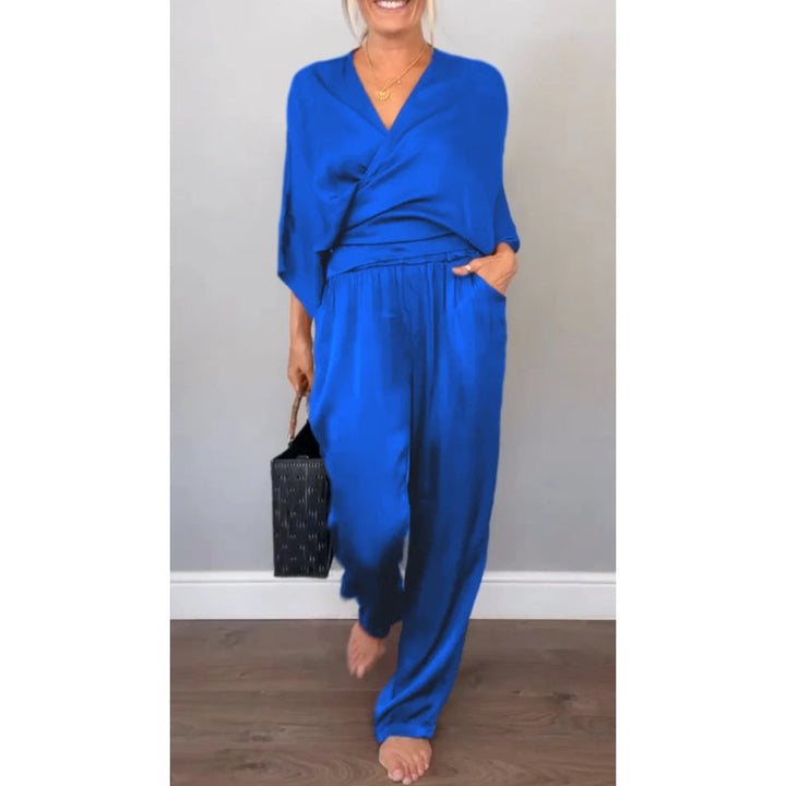 Women's Satin Wrap Top & Trouser Set