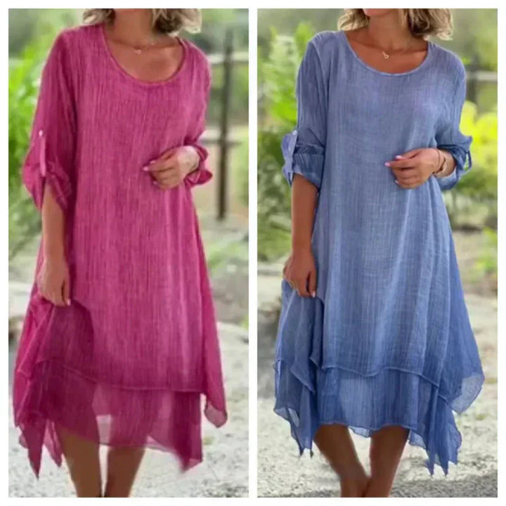 Women's Lace Hem Midi Dress 3/4 Sleeve Relaxed Fit