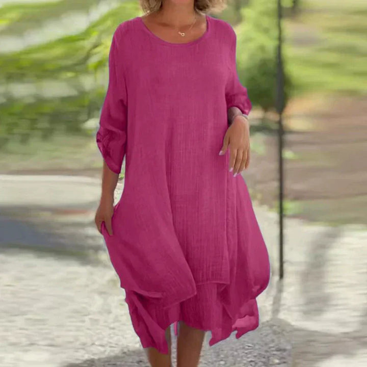 Women's Lace Hem Midi Dress 3/4 Sleeve Relaxed Fit