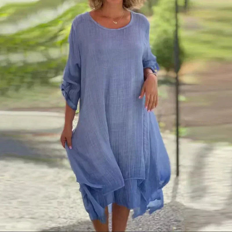 Women's Lace Hem Midi Dress 3/4 Sleeve Relaxed Fit