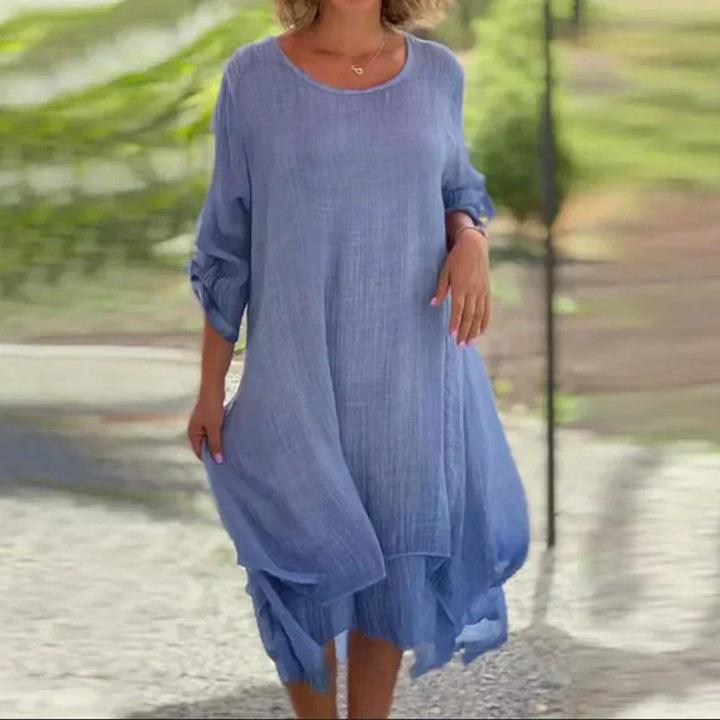 Women's Lace Hem Midi Dress 3/4 Sleeve Relaxed Fit