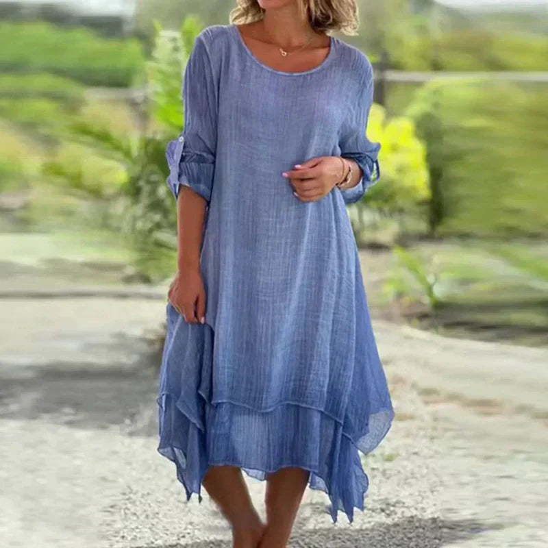 Women's Lace Hem Midi Dress 3/4 Sleeve Relaxed Fit