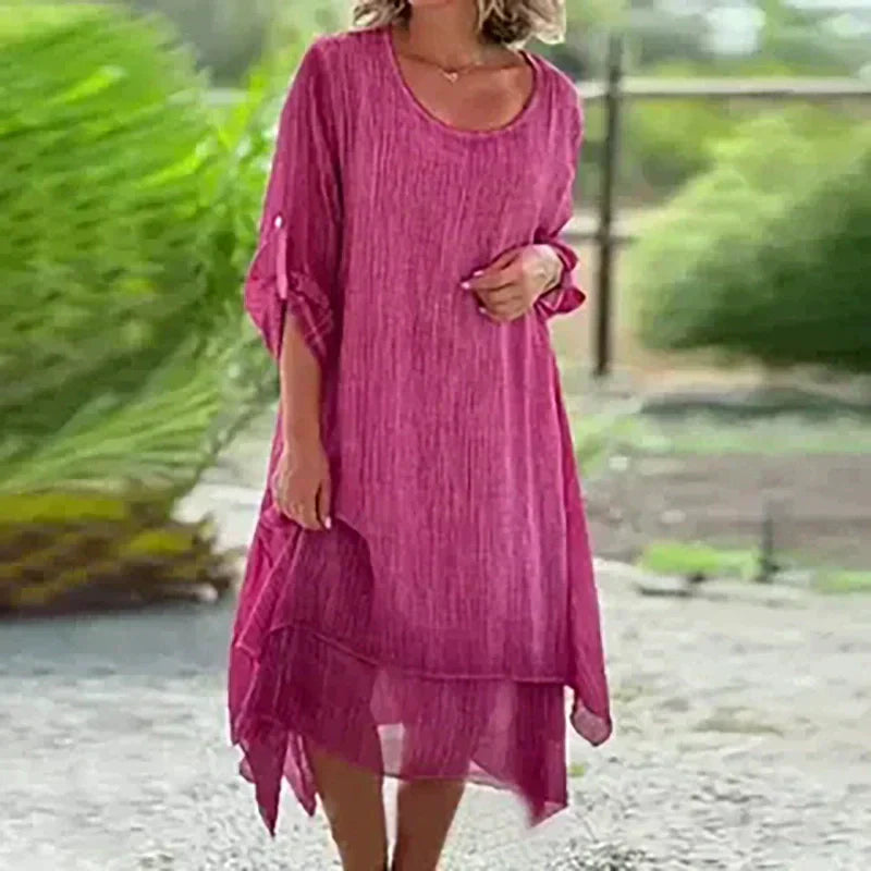 Women's Lace Hem Midi Dress 3/4 Sleeve Relaxed Fit