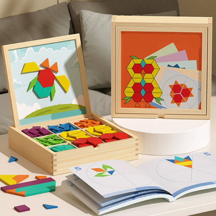 Geometric shapes wooden magnetic pattern puzzle for kids, fostering STEM skills & creative problem-solving.