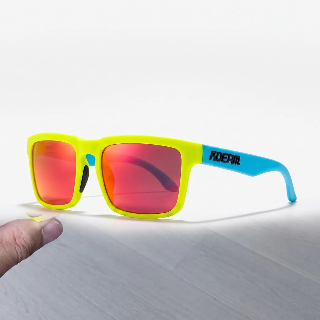 Unisex square frame polarized sunglasses for clear vision & strong UV protection.