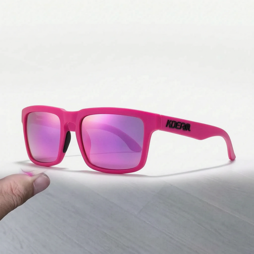 Sleek unisex square frame polarized sunglasses offering strong UV & glare protection.