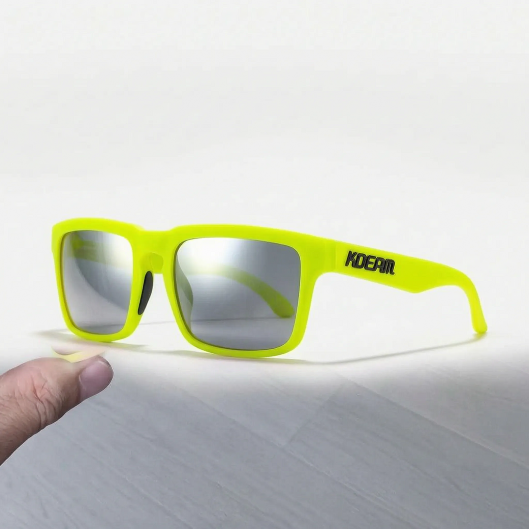 Lightweight unisex square frame polarized eyewear offering full UV protection.