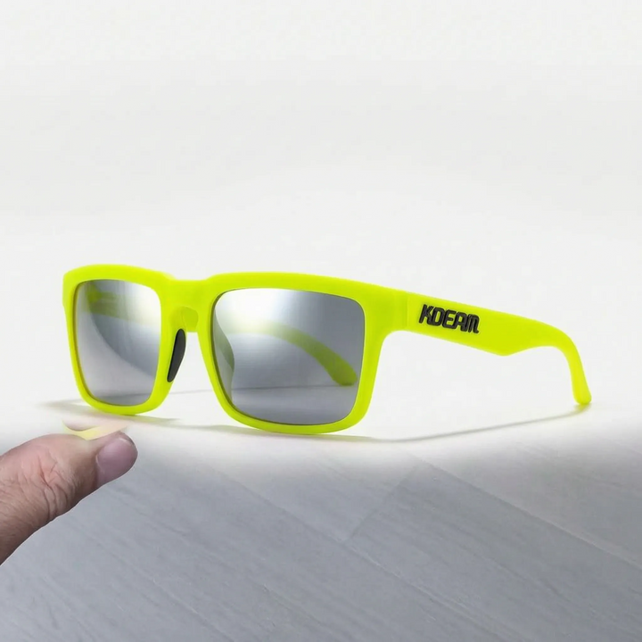Lightweight unisex square frame polarized eyewear offering full UV protection.