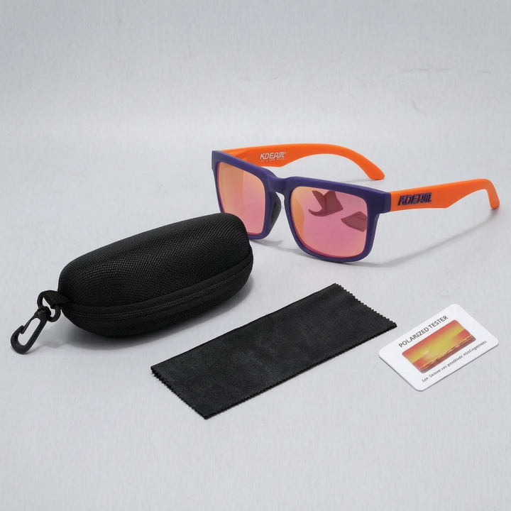 Modern unisex square polarized sunglasses, ideal for glare-free outdoor activities.