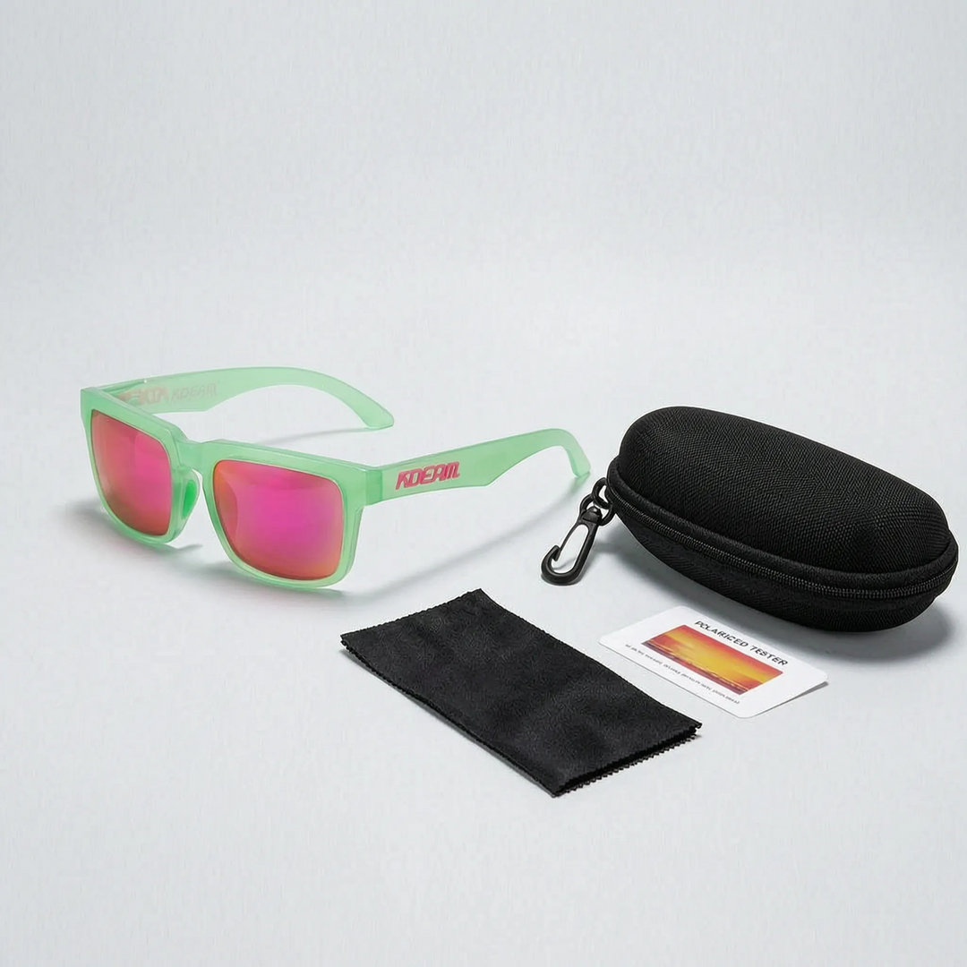 Versatile unisex square frame polarized sunglasses for all-day UV protection.