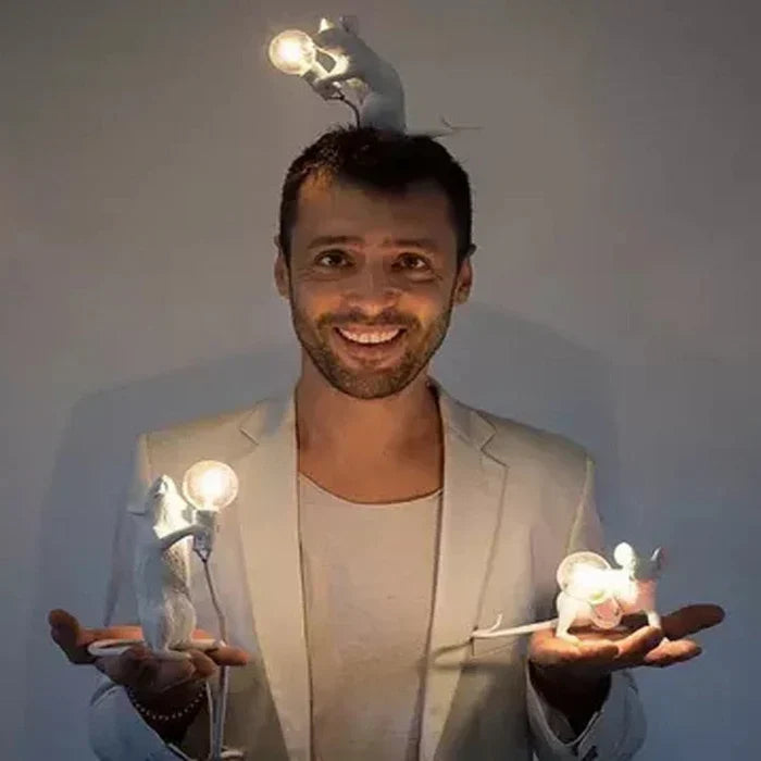Adorable SqueakLight resin mouse LED lamp for whimsical home decor, a unique desk light accent.