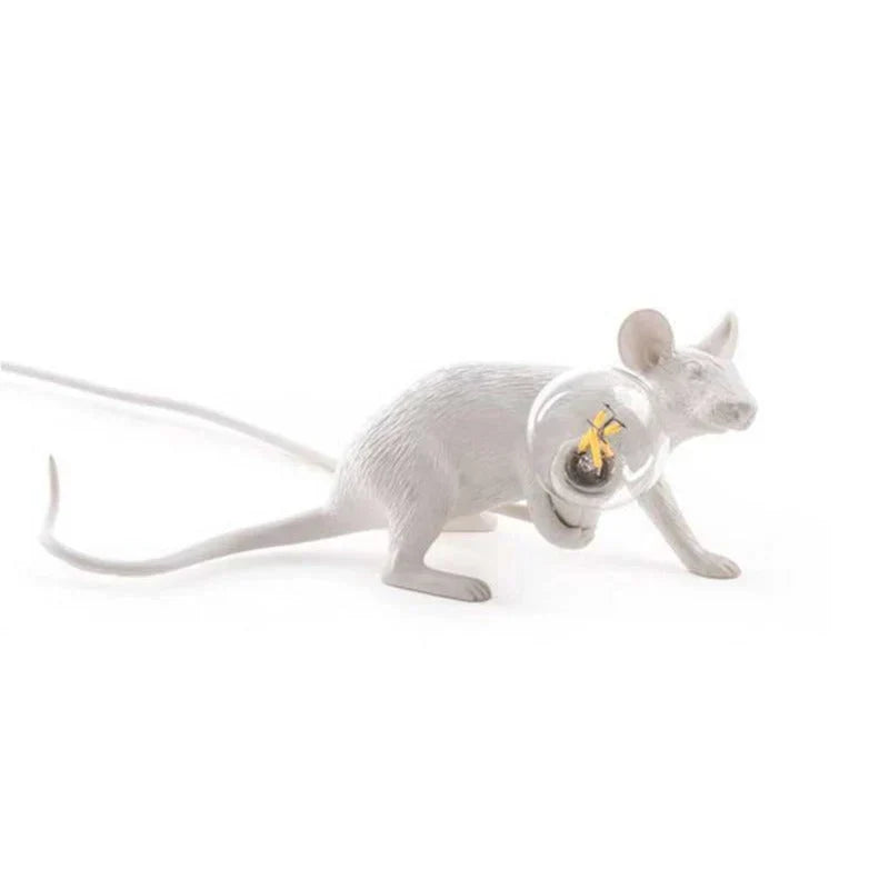 Adorable SqueakLight mouse lamp, a charming LED desk light crafted from resin for playful home accent decor.