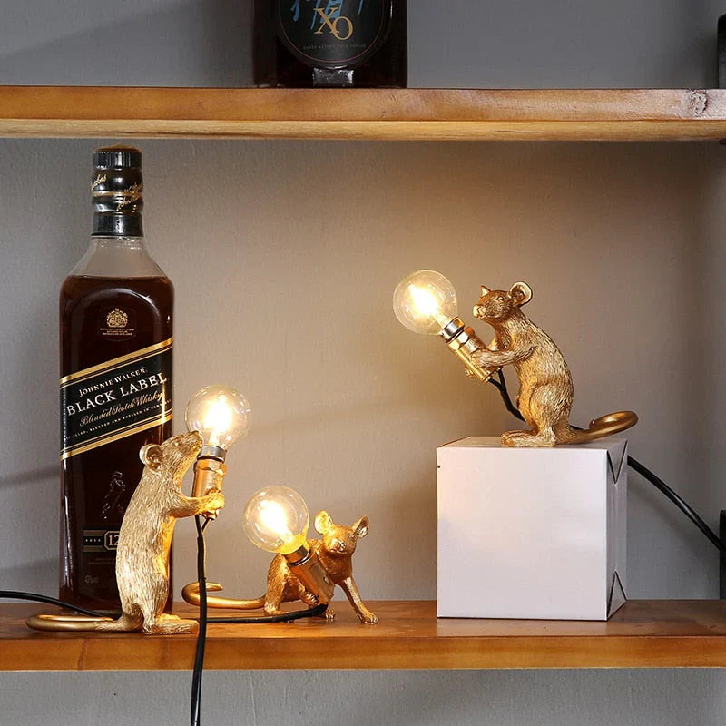 Unique resin mouse LED table lamp, bringing whimsical decor and a playful touch to your desk or living space.
