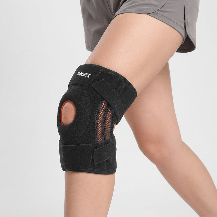 Unisex adjustable open patella knee brace for joint pain relief, athletic support, running & cycling.