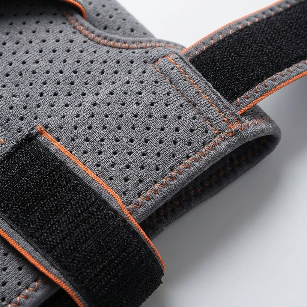 Ergonomic open patella knee brace with adjustable straps. Unisex design ensures comfortable knee support & pain relief.