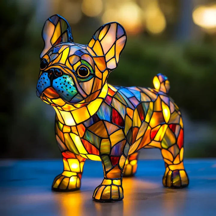 Stained glass dog table lamp, artistic animal decor light for home