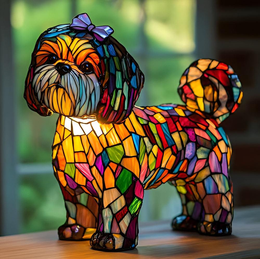 Handmade stained glass dog light, showcasing artisanal craftsmanship