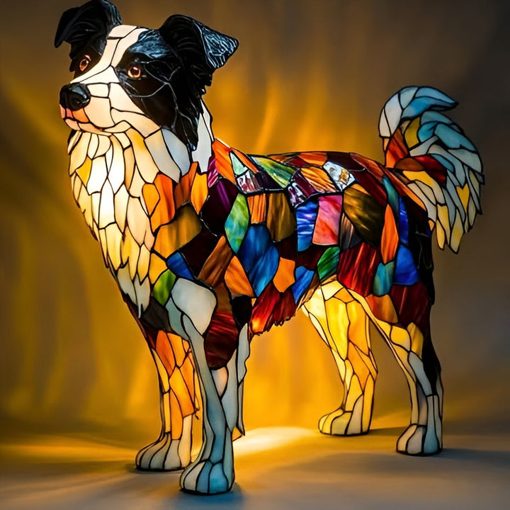 Colorful stained glass dog lamp, bringing artistic flair to your space
