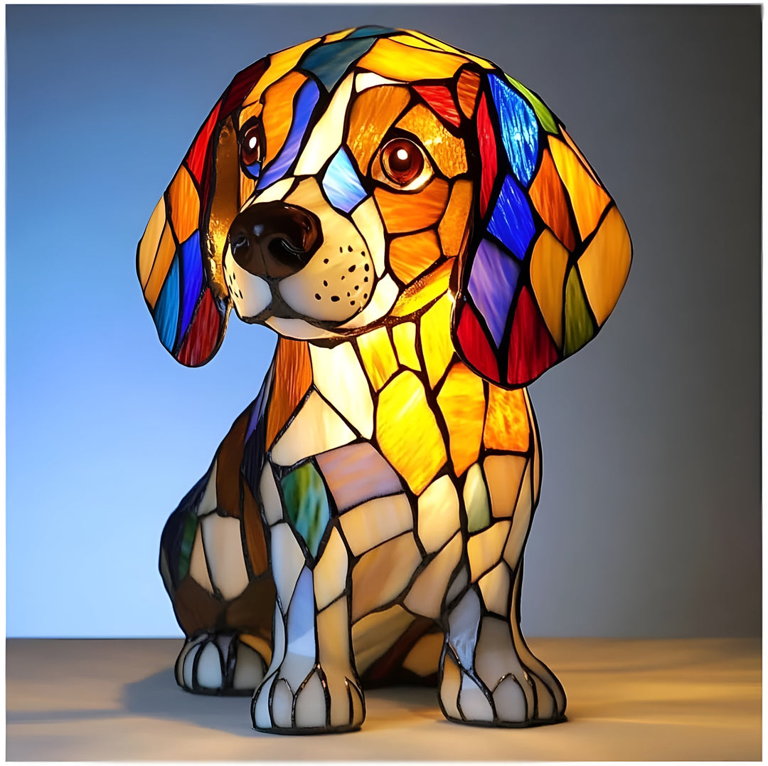 Elegant stained glass dog lamp, combining art and illumination