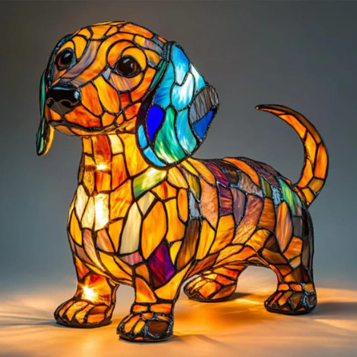 Handcrafted stained glass dog table lamp, perfect dog lover gift