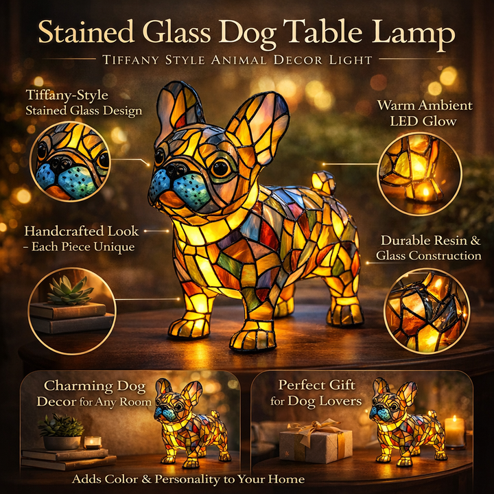 Artistic lighting featuring a stained glass dog, adds charm to any room