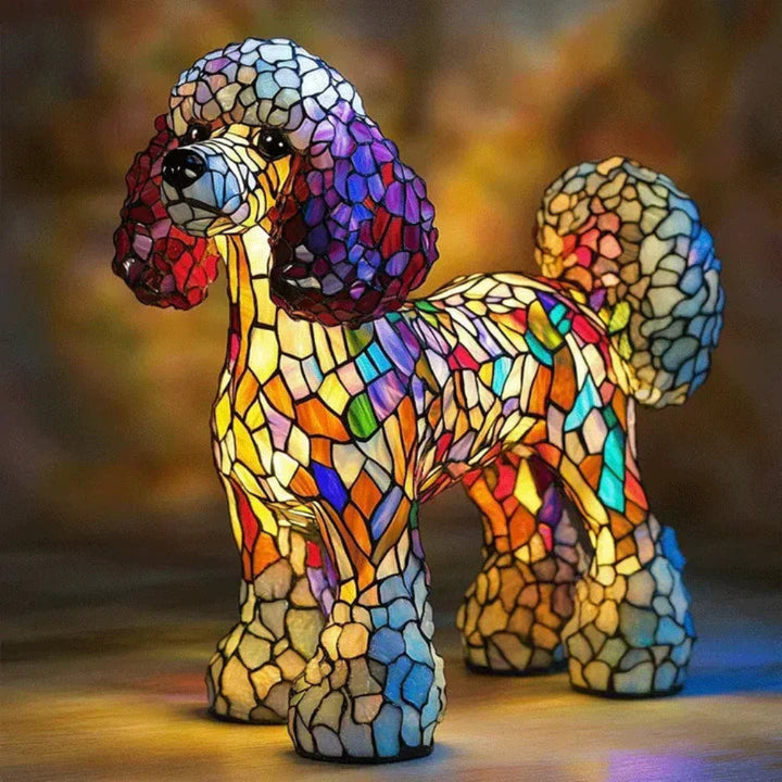 Residential lighting solution: a beautiful stained glass dog table lamp