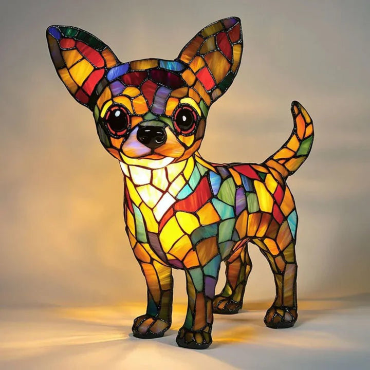 Stained glass dog lamp, perfect as a pet lover gift or animal decor.
