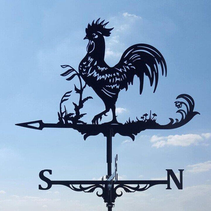 Modern stainless steel weather vane for garden decor, showing wind direction, perfect for roof or patio.