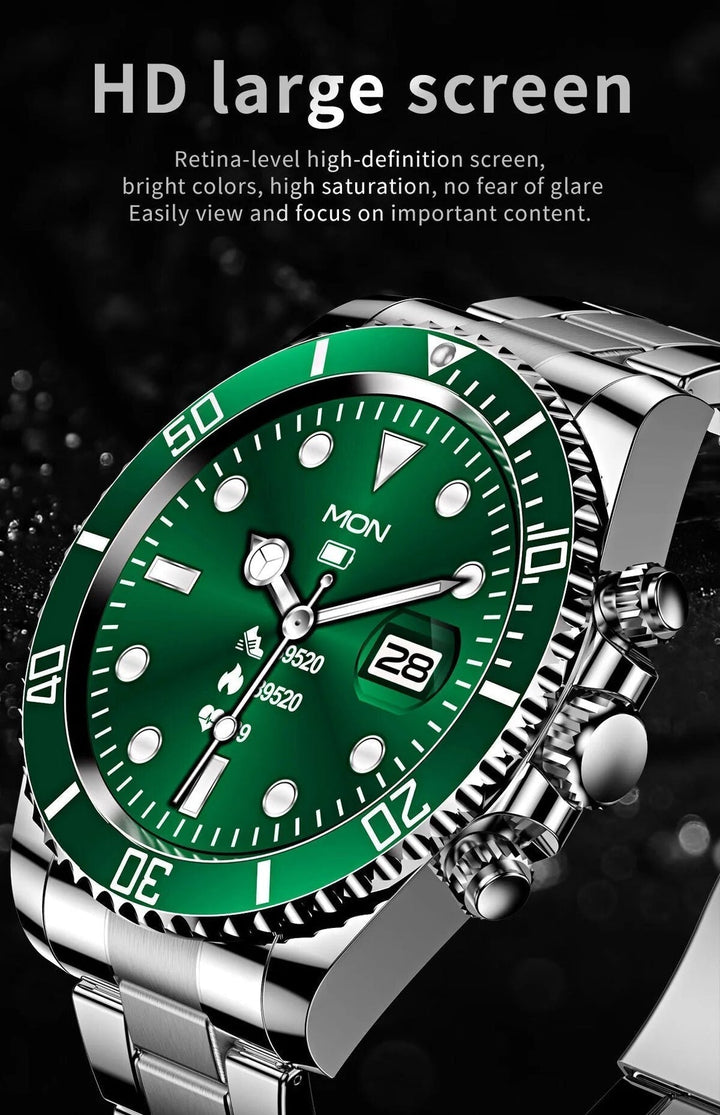 Versatile men's digital smartwatch, combining elegant steel design with advanced fitness & notification tracking.