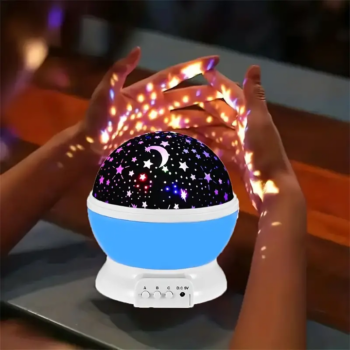 Celestial star & moon projector night light with music player, ideal for home decor.