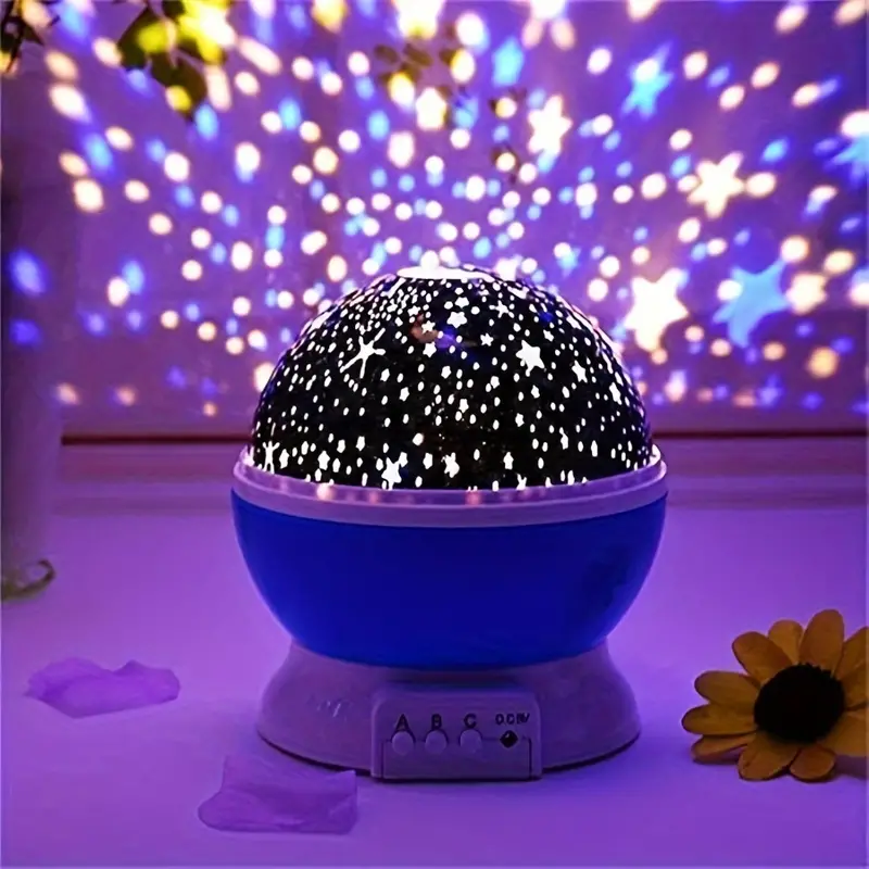 Decorative star projector night light with music, creates a calming bedroom atmosphere.