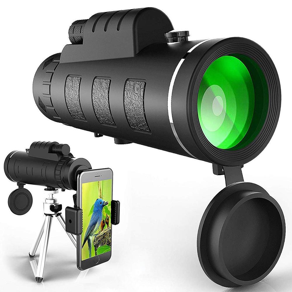 High-powered waterproof monocular telescope, smartphone clip & tripod for outdoor birding & photography.
