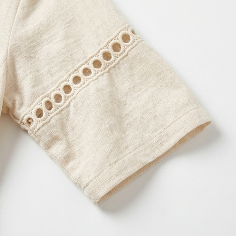 Stylish women's midi dress for vacation, featuring a deep V-neck and intricate crochet accents.