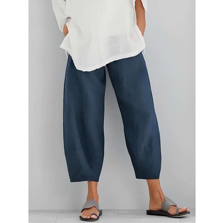 Relaxed fit women's chic wide leg linen pants with comfy elastic waist for casual elegance.