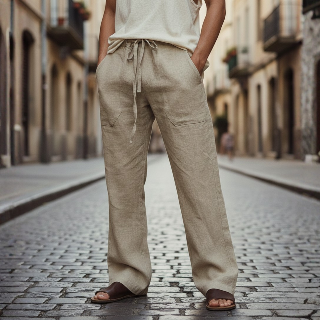 Soft men's wide leg drawstring pants, offering a comfortable, relaxed fit for all-day wear and style.