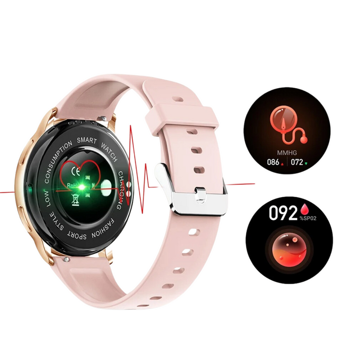 Smart health tracking watch for women, combining elegance with advanced fitness & Bluetooth call features.