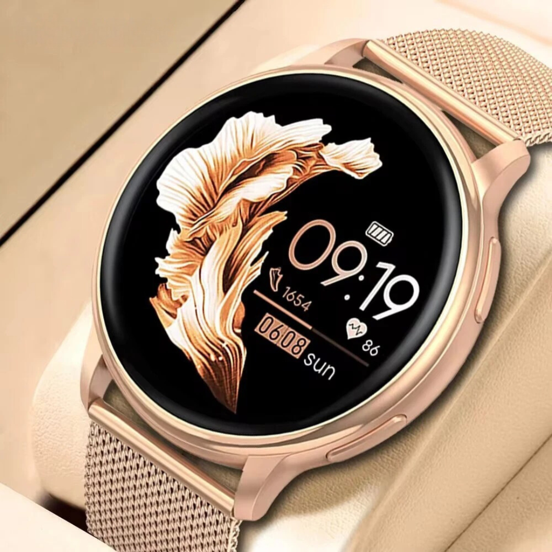 Women's elegant smartwatch, perfect for health tracking, notifications & calls. A chic Bluetooth watch.