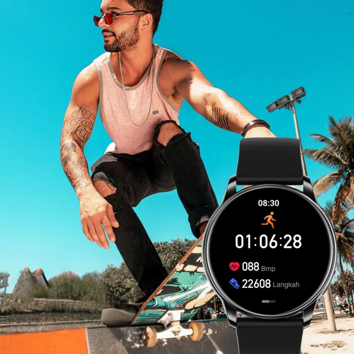 Sophisticated women's smart watch with heart rate monitor, call features & activity tracking. Elegant design.