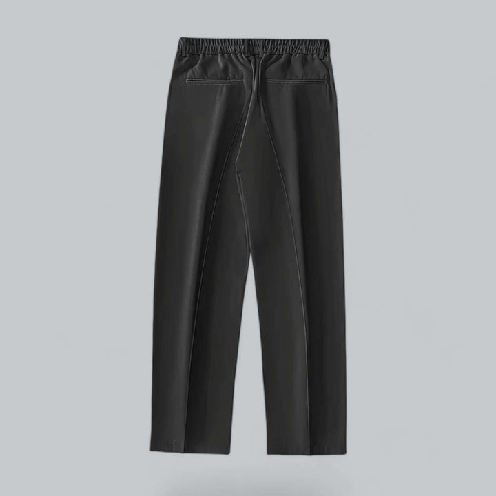 Grey men's straight leg formal trousers, providing a sharp and professional look for business attire.