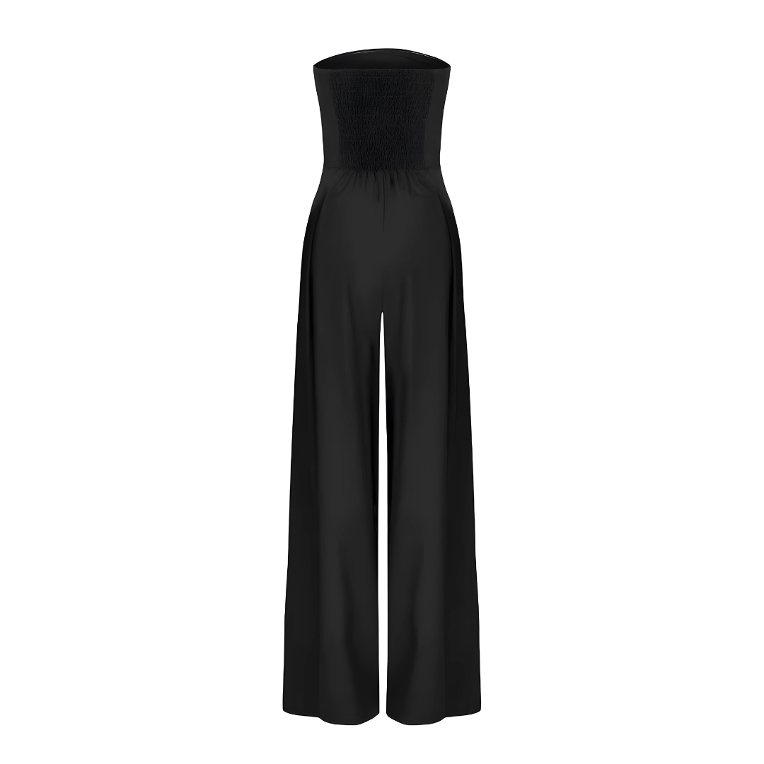 Formal women's strapless wide leg jumpsuit, versatile for parties and elegant events.